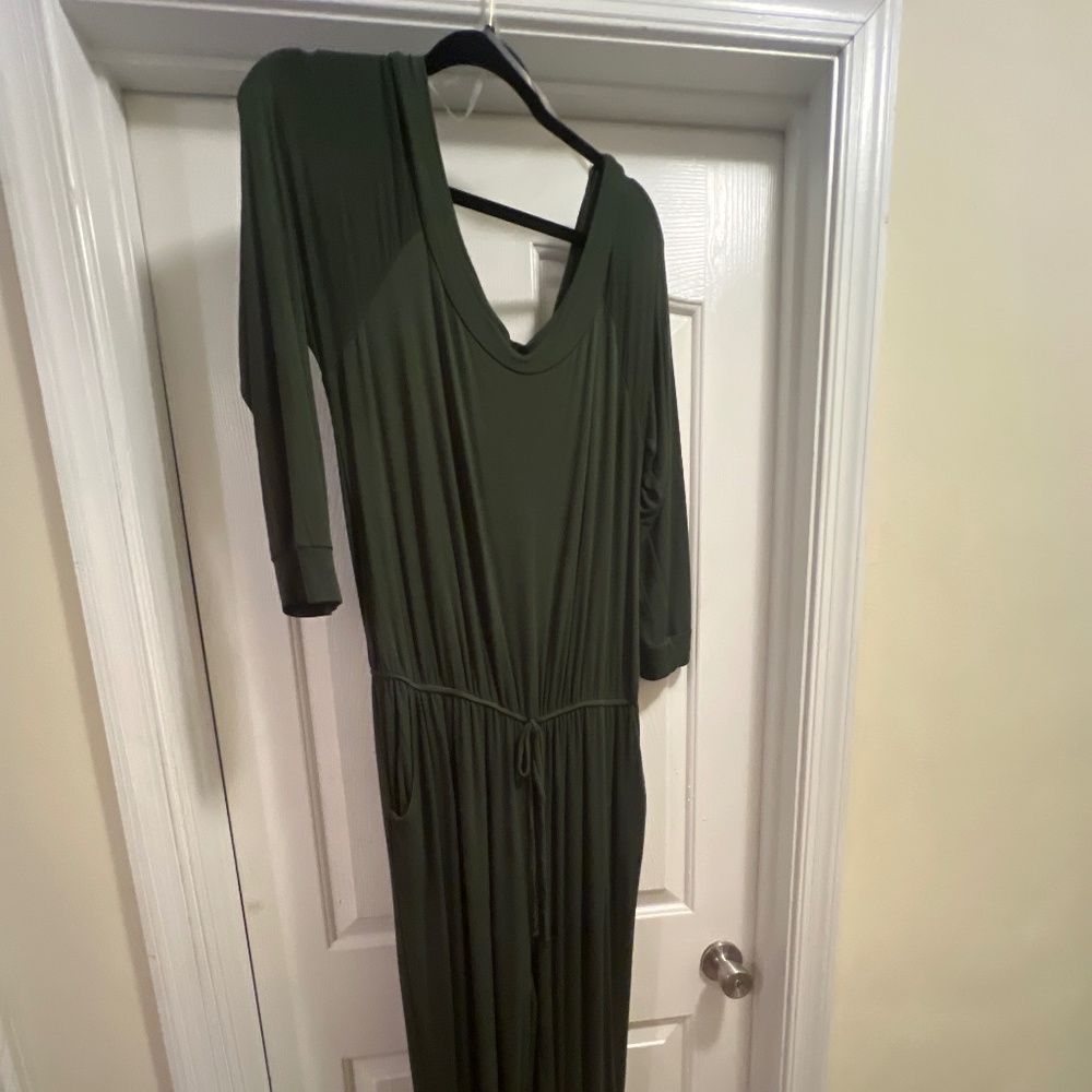 Knit olive off shoulder jumpsuit